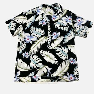 Vintage Rai Nani Men’s Hawaiian Shirt Black W/ Hibiscus, & Palms Size XL